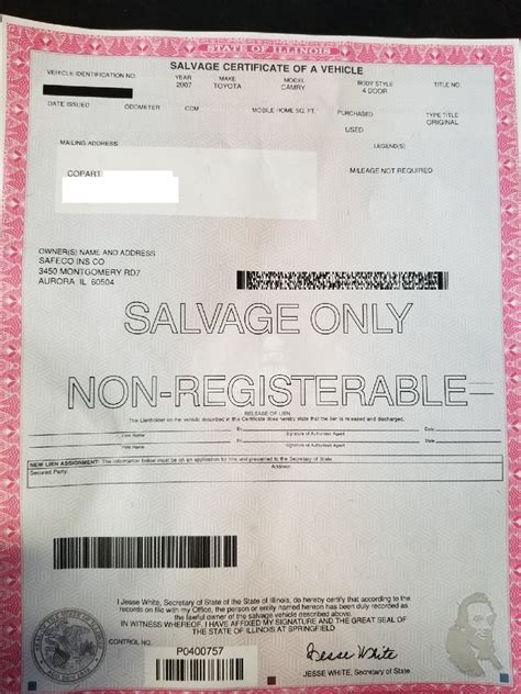 Transaction (s) (VSD 190) online. . Salvage only non registrable title illinois